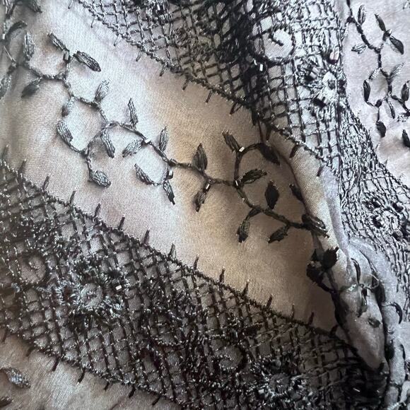 Vtg Ann Taylor V-Neck Silk Beaded Black Midi Formal Dress Wedding Guest Size 4 - Picture 4 of 7